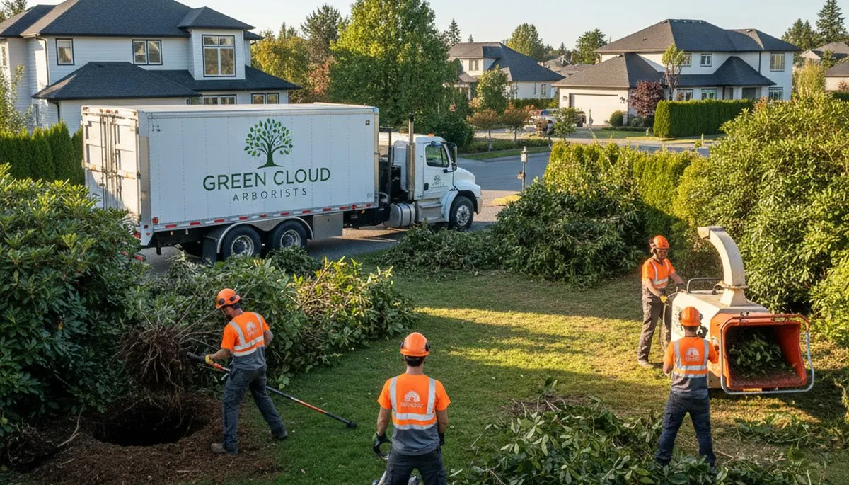 Professional shrub removal service in Waltham, MA clearing overgrown bushes and landscape areas
