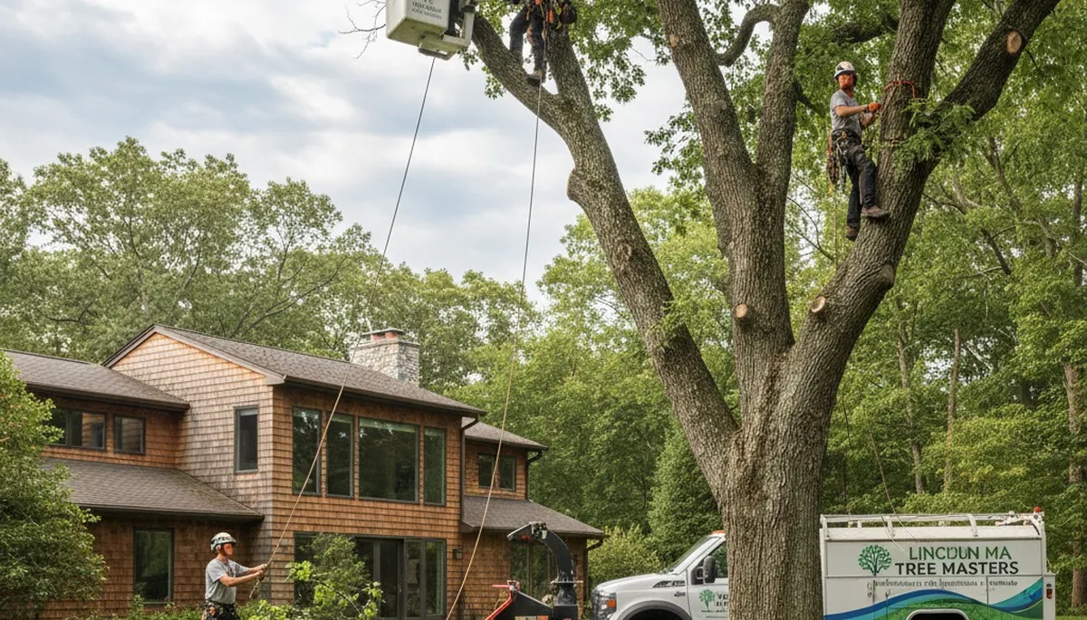 Professional tree removal service in Waltham MA safely clearing large oak trees