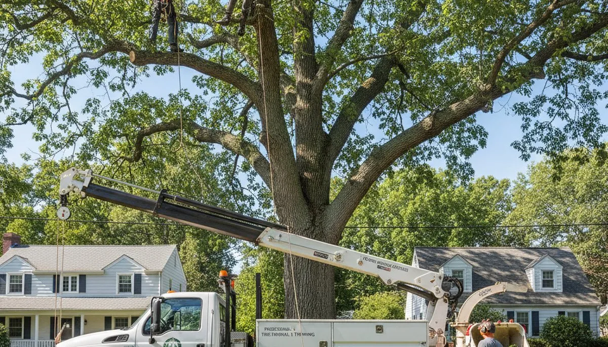 Professional tree removal service in Waltham MA safely clearing large oak trees