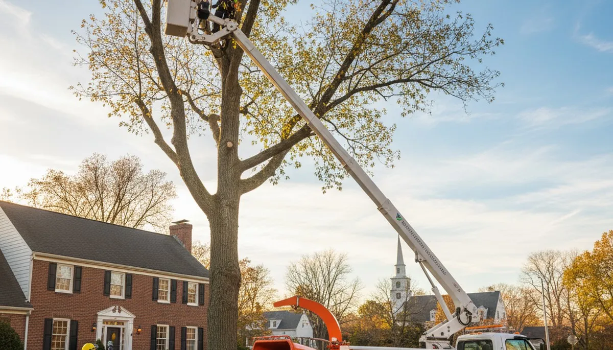 Professional tree removal service in Waltham MA safely cutting and clearing large trees
